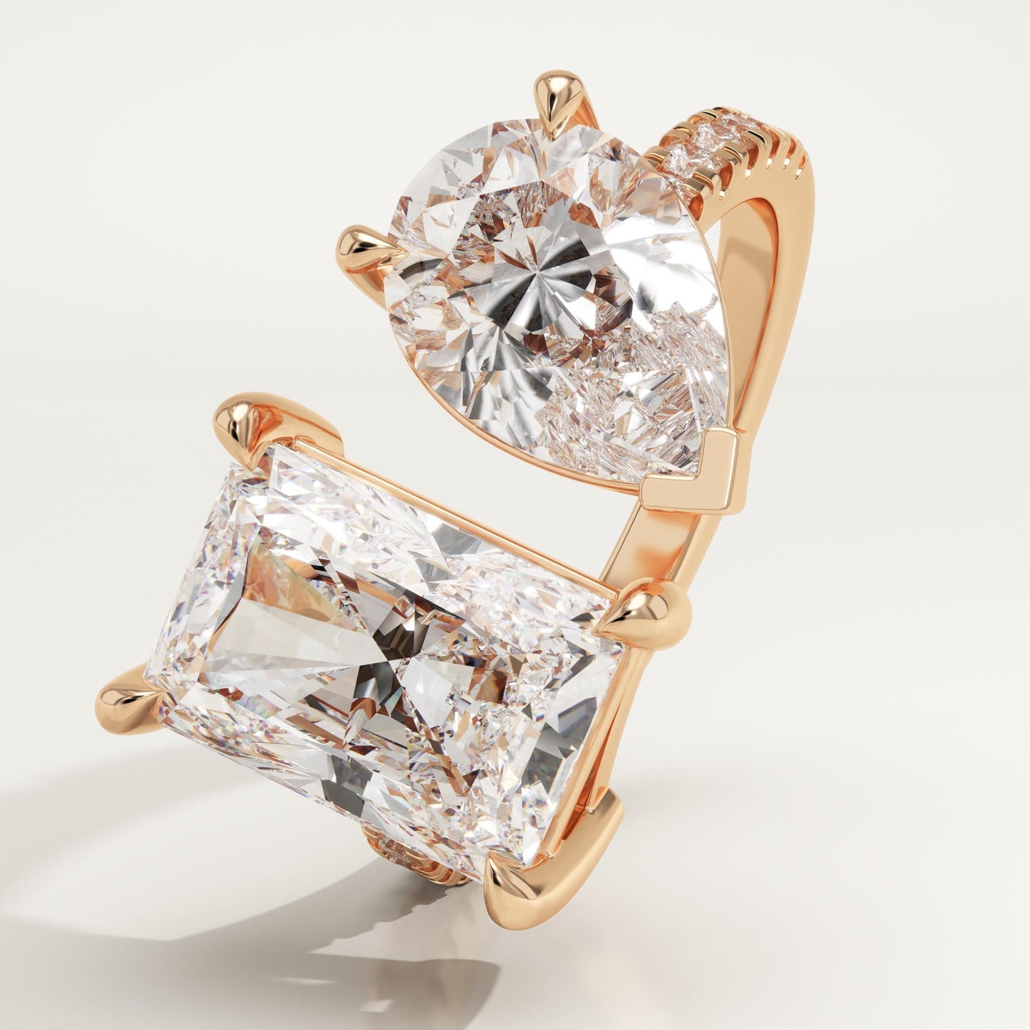 4.75 TCW Pear & Radiant Cut Toi Et Moi Pave Lab-Grown Diamond Engagement Ring