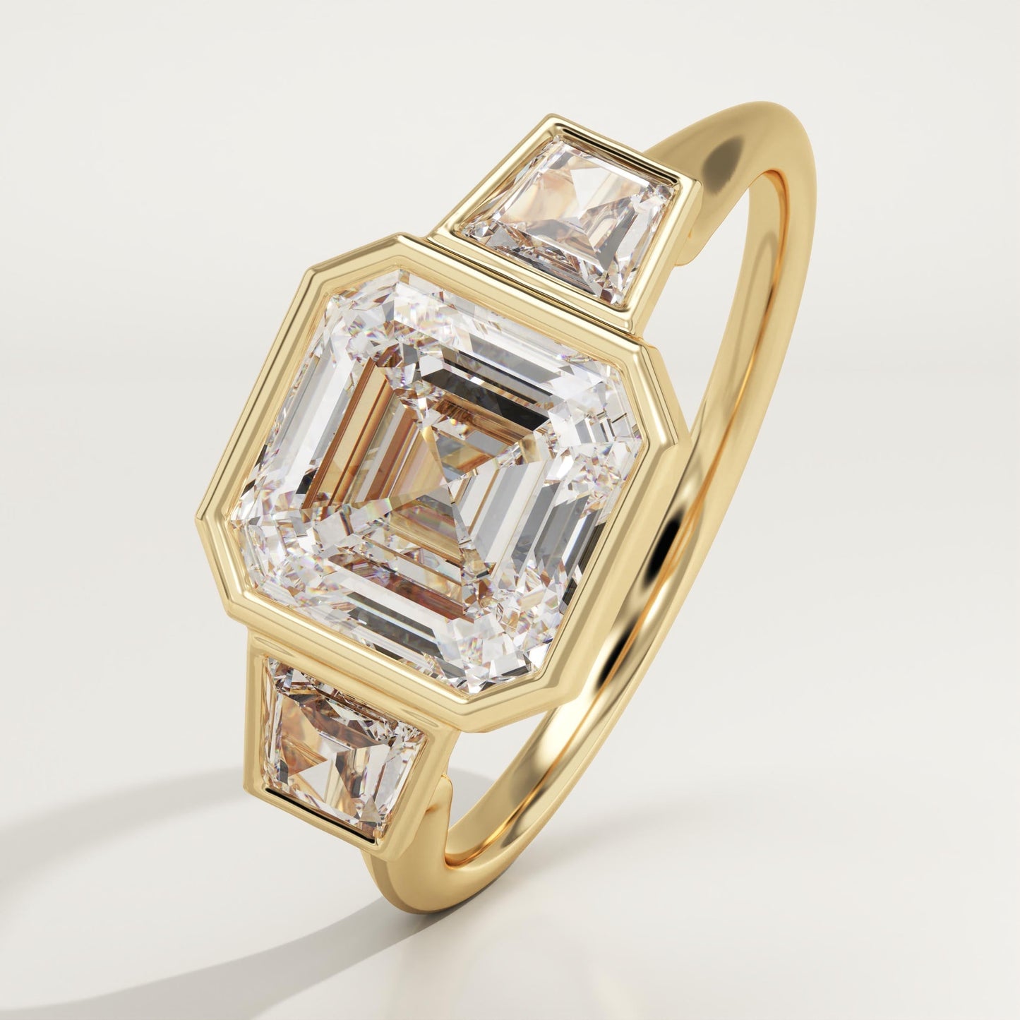 Asscher Cut Three Stone Bezel Lab-Grown Diamond Engagement Ring