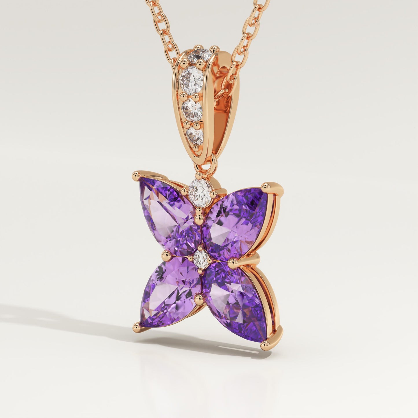 0.72 TCW Round & Pear February-Amethyst Birthstone Necklace