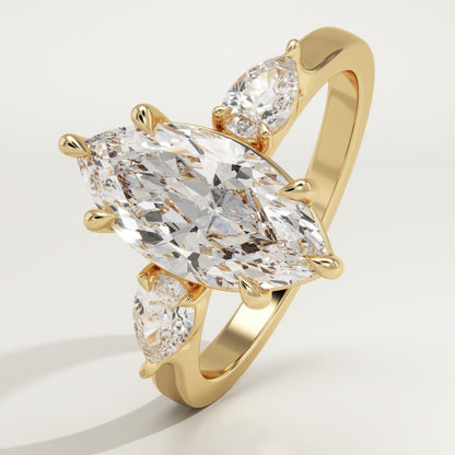 Marquise Cut Three stone Lab-Grown Diamond Engagement Ring