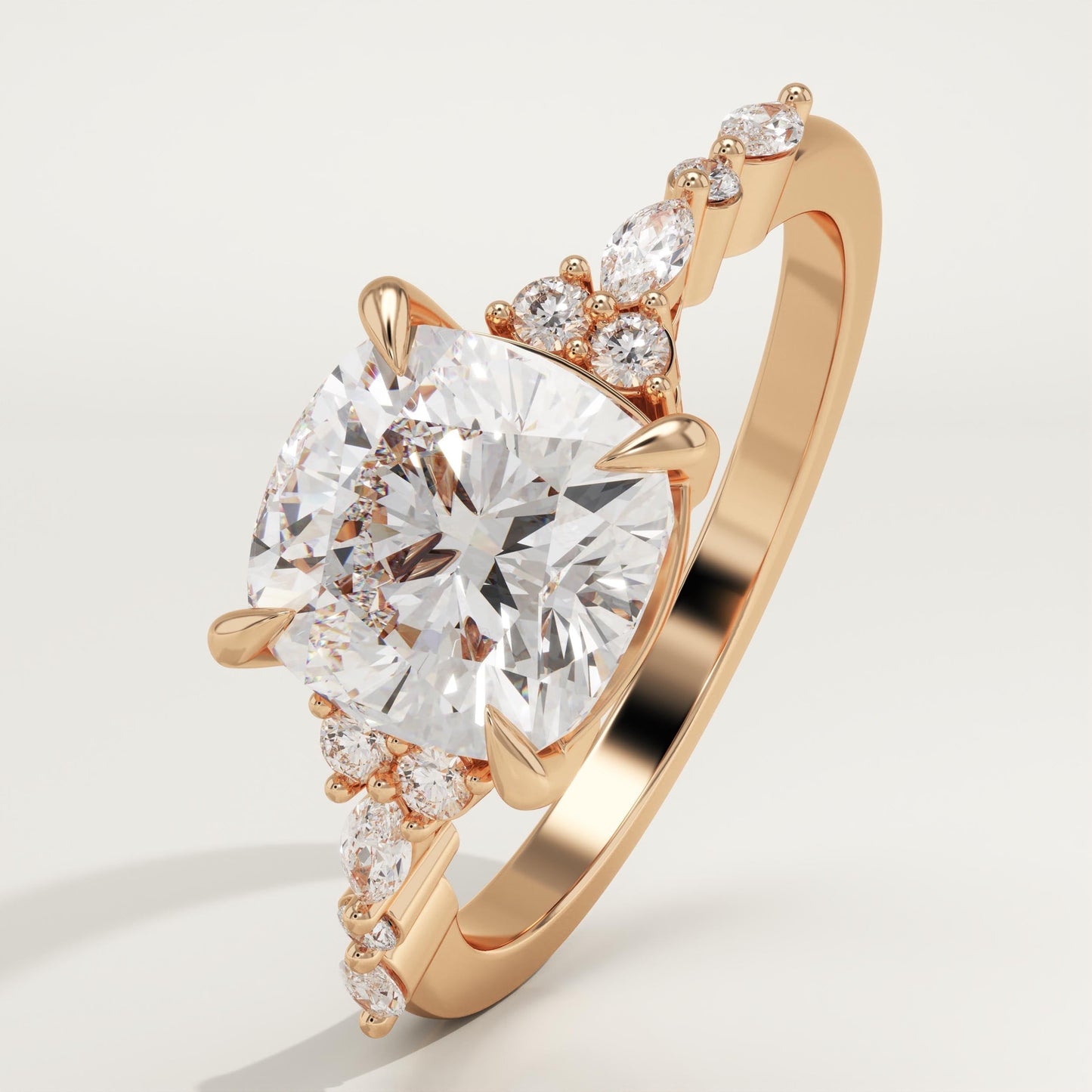 Cushion Cut Cluster Lab-Grown Diamond Engagement Ring