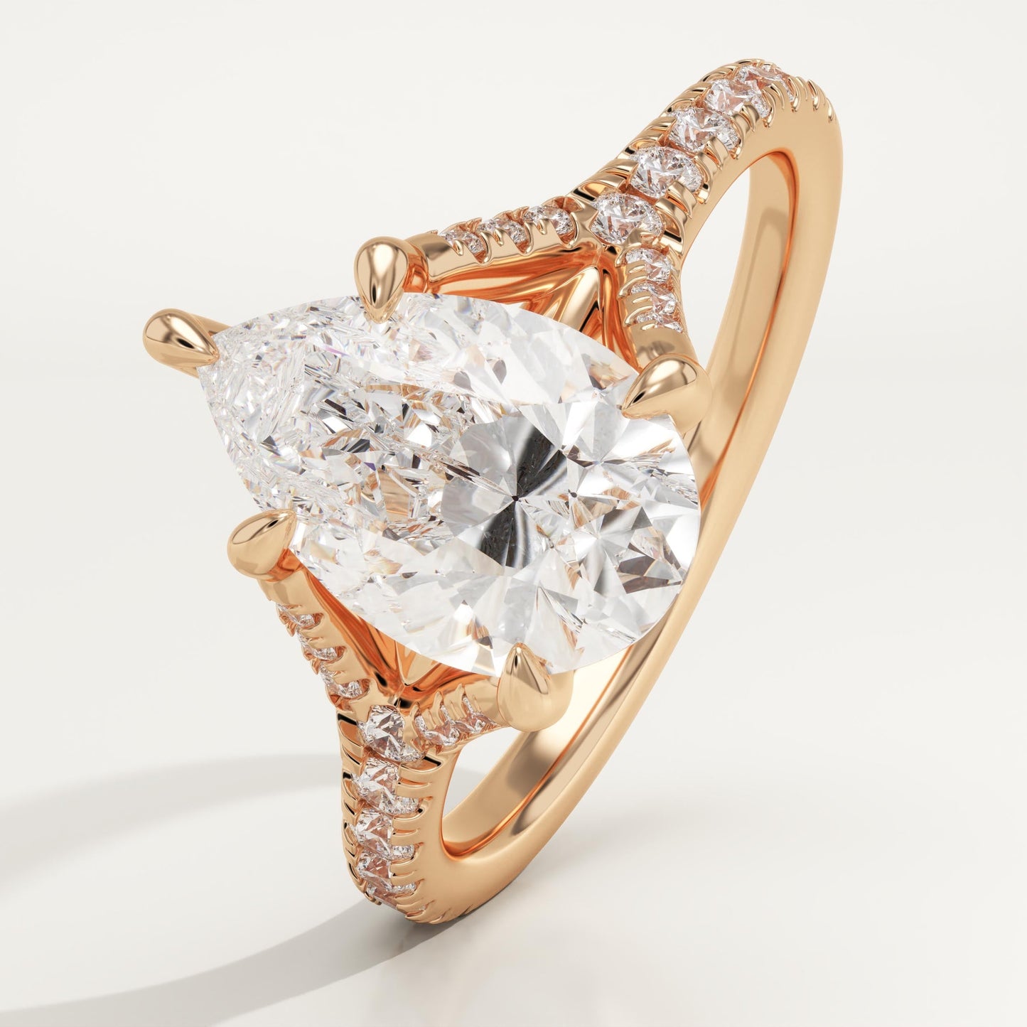 Pear Cut Pave Split Shank Lab-Grown Diamond Engagement Ring