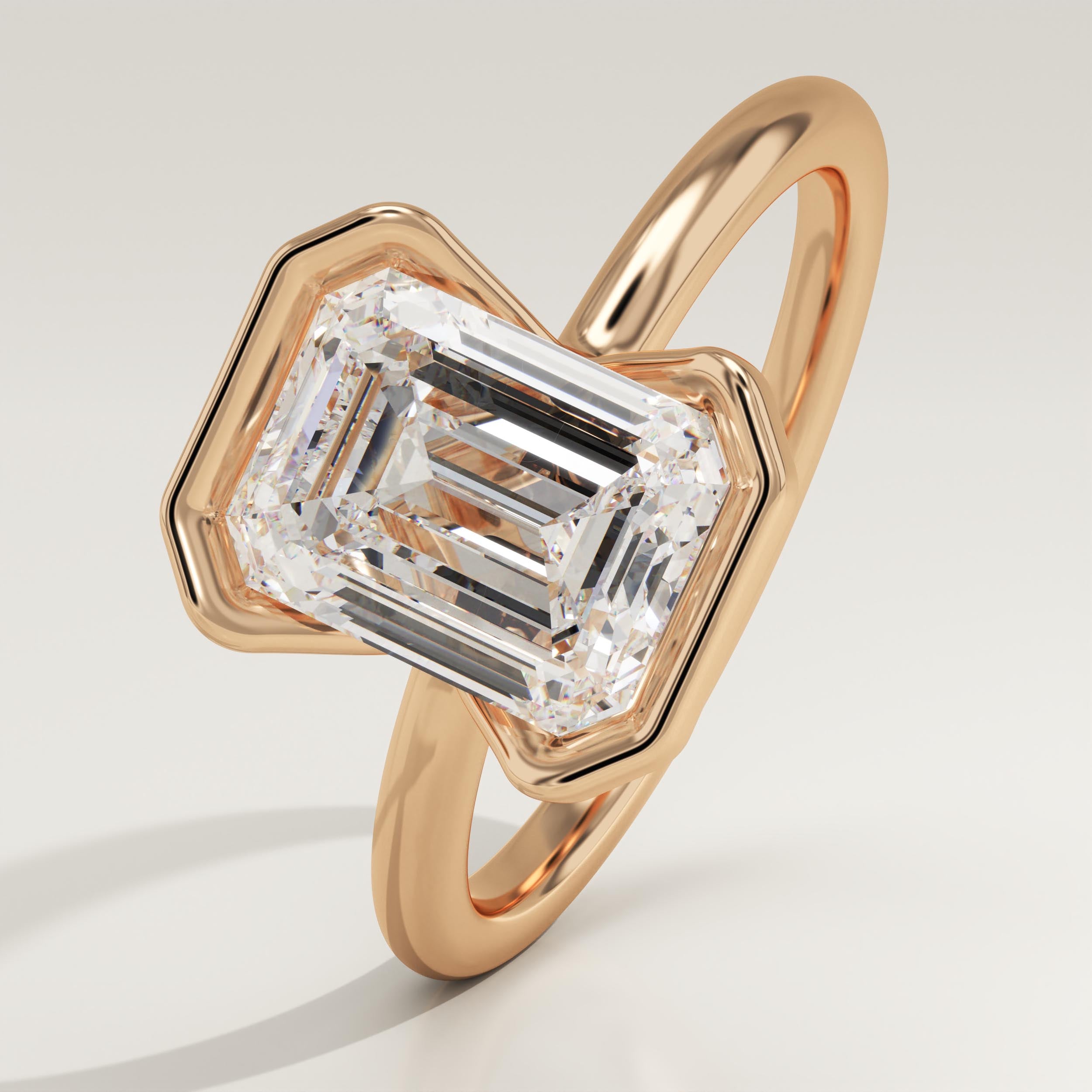 2.0 CT Emerald Cut Half Bezel Lab-Grown Diamond Engagement Ring