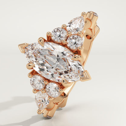Marquise Cut Cluster Lab-Grown Diamond Engagement Ring