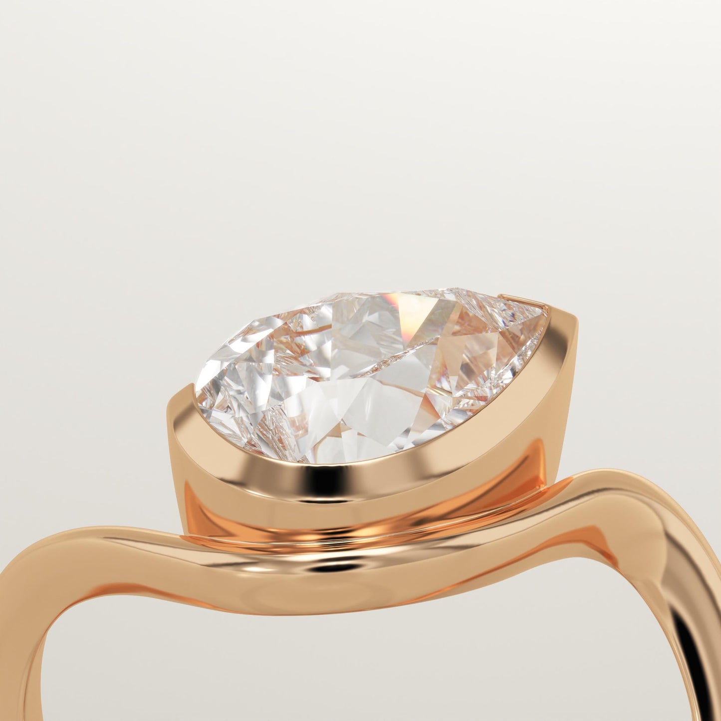 Pear Cut Half Bezel Waved Lab-Grown Diamond Engagement Ring
