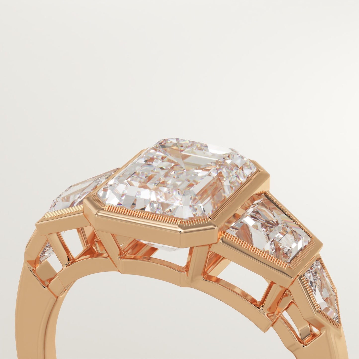 Emerald Cut Cluster Bezel Lab-Grown Diamond Engagement Ring
