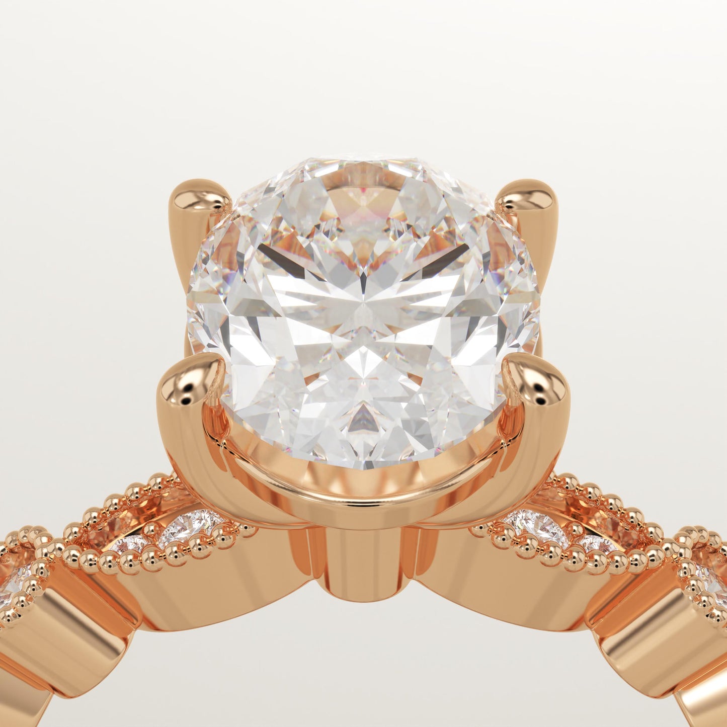 Oval Cut Milgrain Pave Lab-Grown Diamond Engagement Ring