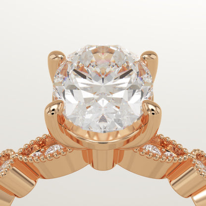 Oval Cut Milgrain Pave Lab-Grown Diamond Engagement Ring
