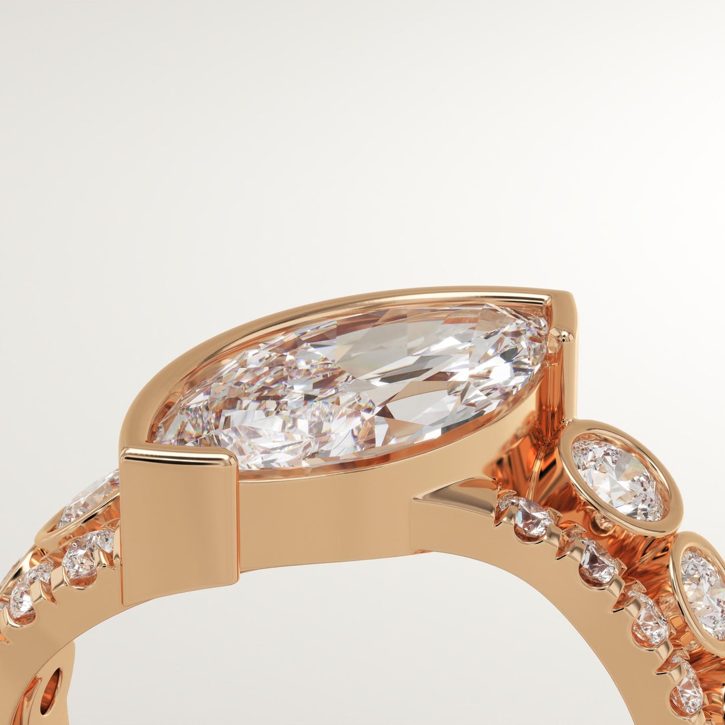 Marquise Cut Half Bezel Pave Lab-Grown Diamond Engagement Ring