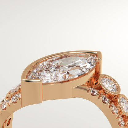 Marquise Cut Half Bezel Pave Lab-Grown Diamond Engagement Ring