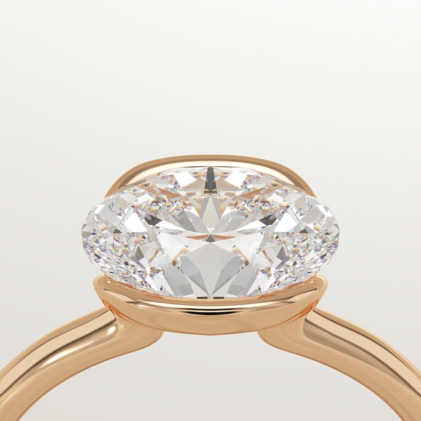 East West Oval Cut Half Bezel Lab-Grown Diamond Engagement Ring