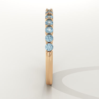 0.33 TCW Round Shaped March-Aquamarine Birthstone Wedding Band