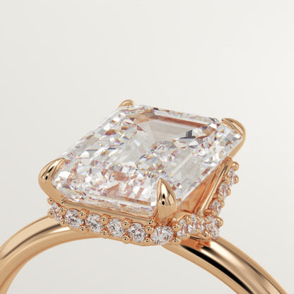 2 CT Emerald Cut Hidden Halo Moissanite Engagement Ring