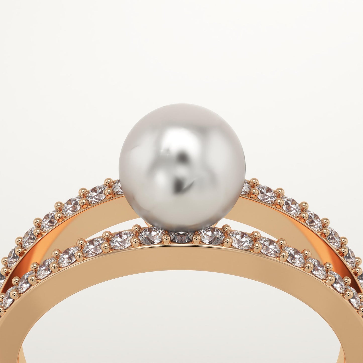 0.4 TCW Round June-Pearl Pave Split Shank Birthstone Engagement Ring