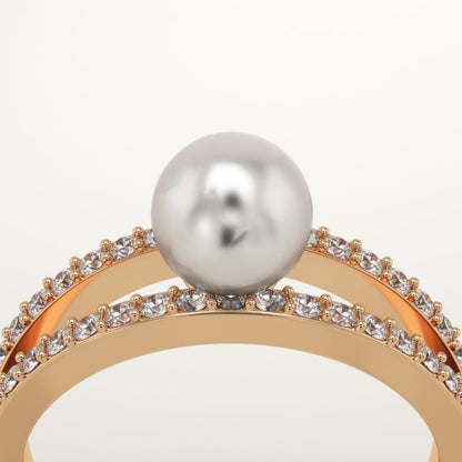 0.4 TCW Round June-Pearl Pave Split Shank Birthstone Engagement Ring