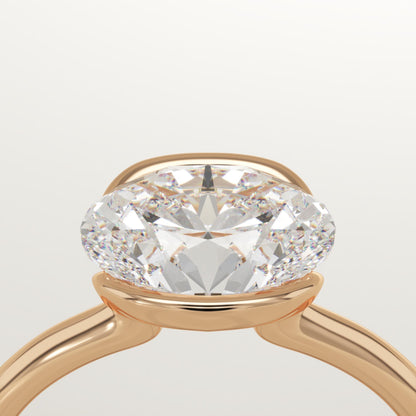 1.75 CT East West Oval Cut Half Bezel Moissanite Engagement Ring