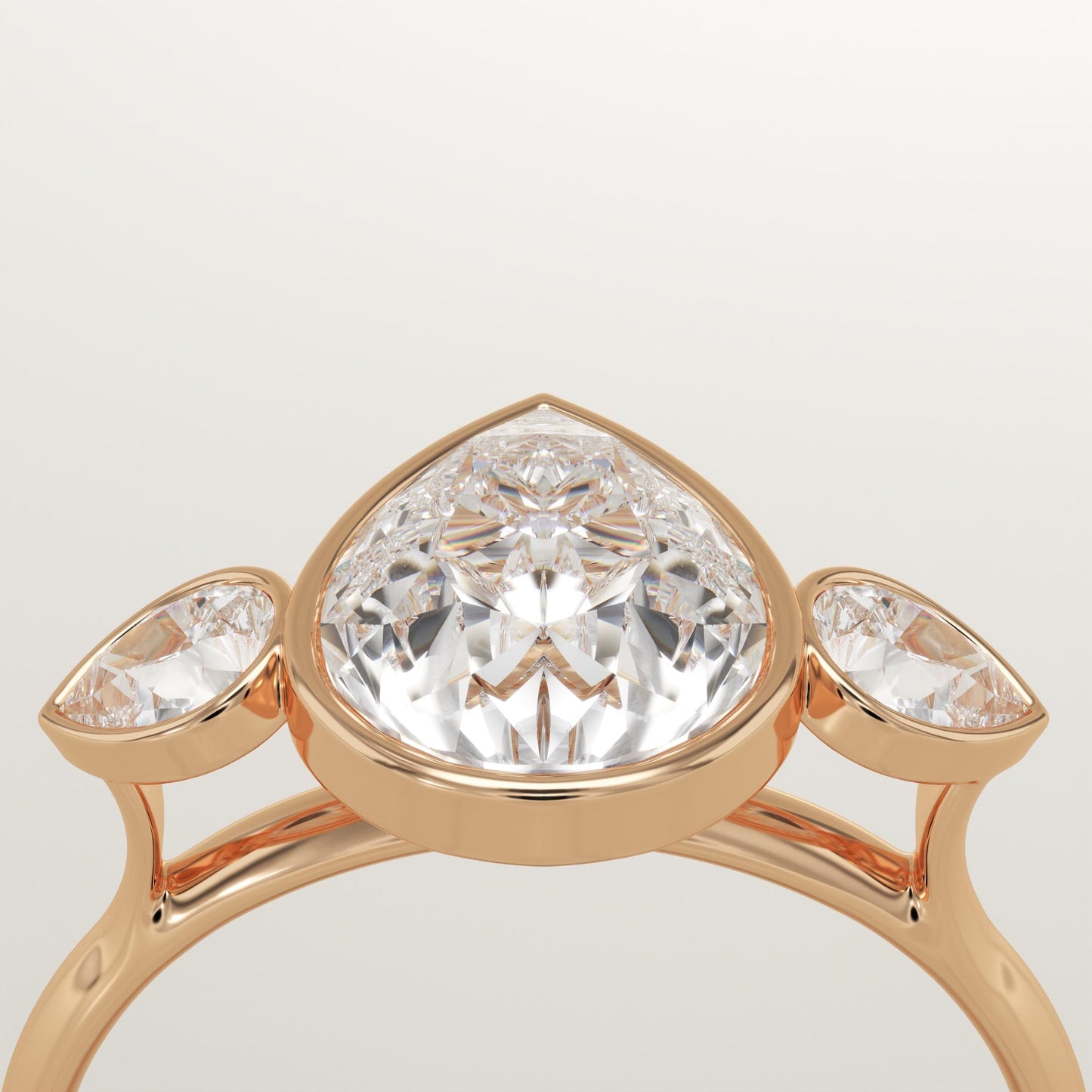 Pear Cut Three Stone Bezel Lab-Grown Diamond Engagement Ring
