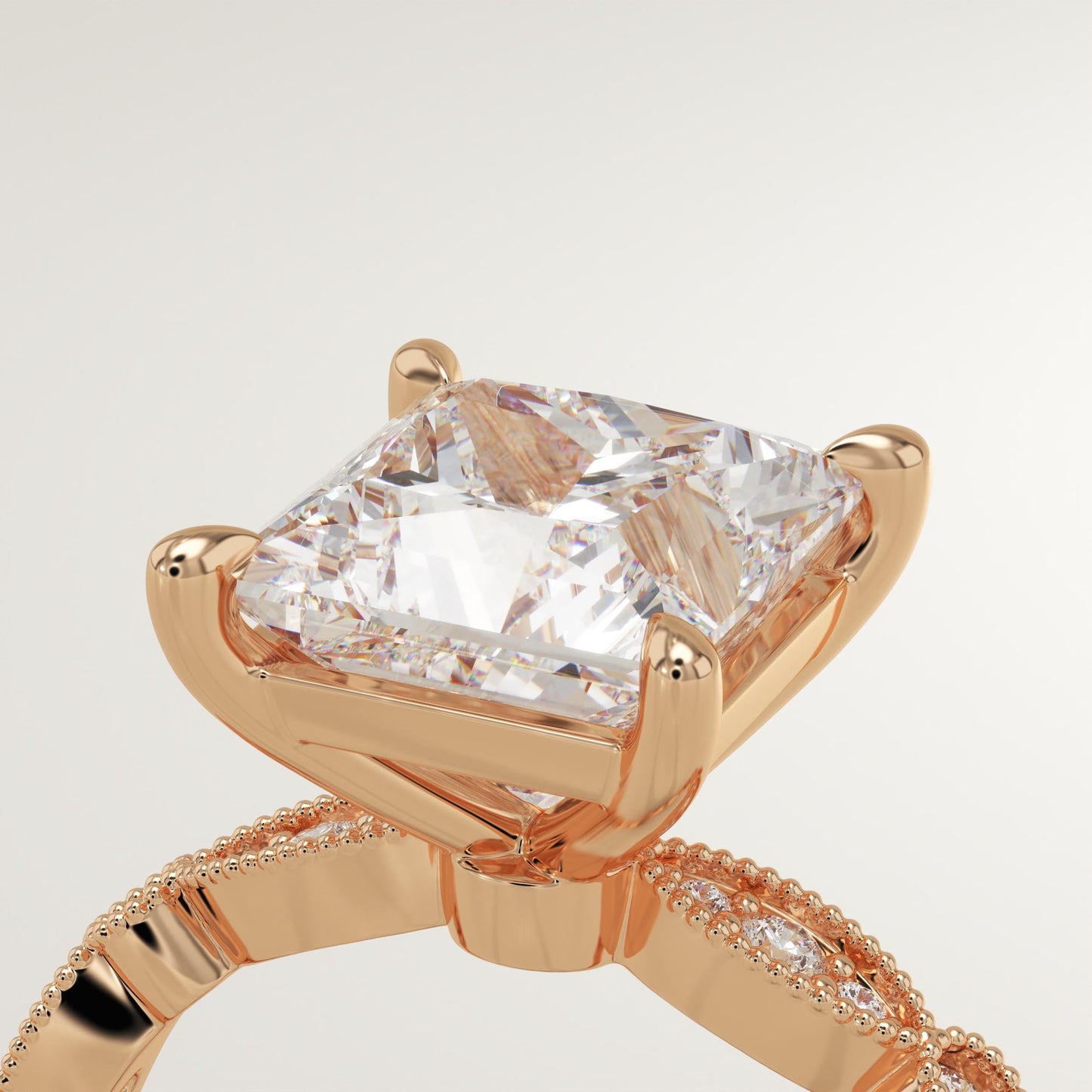 Princess Cut Milgrain Pave Lab-Grown Diamond Engagement Ring