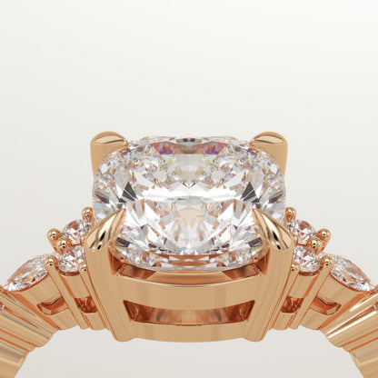 Cushion Cut Cluster Lab-Grown Diamond Engagement Ring