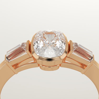 Elongated Cushion Cut Three Stone Half Bezel Lab-Grown Diamond Engagement Ring