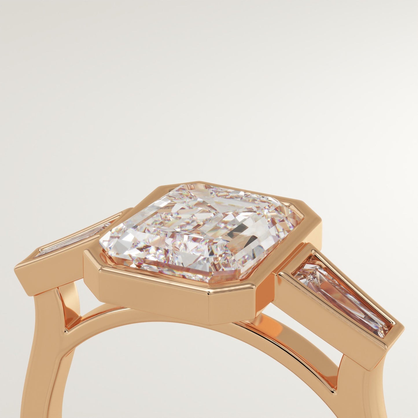 Emerald Cut Bezel Three Stone Lab-Grown Diamond Engagement Ring
