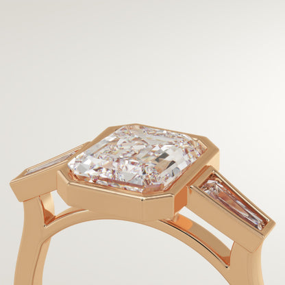 Emerald Cut Bezel Three Stone Lab-Grown Diamond Engagement Ring
