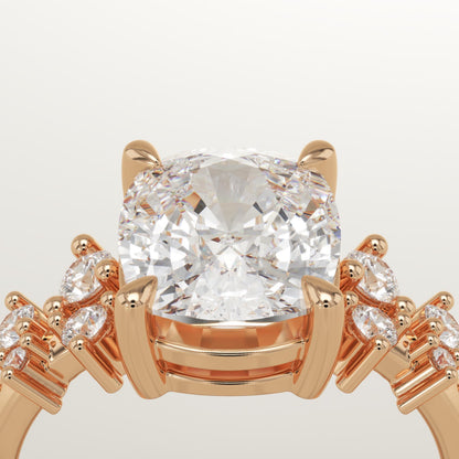 Elongated Cushion Cut Cluster Lab-Grown Diamond Engagement Ring