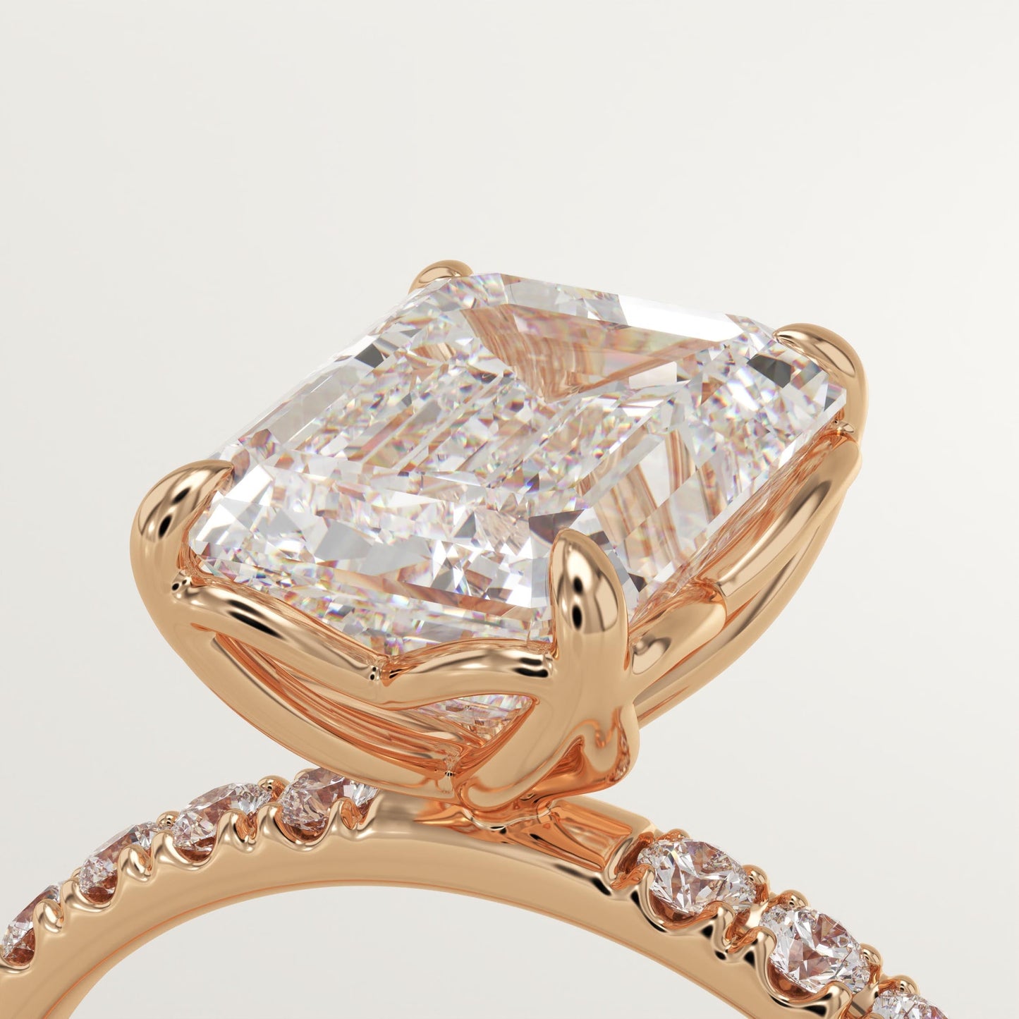 2 CT Emerald Cut Pave Moissanite Engagement Ring