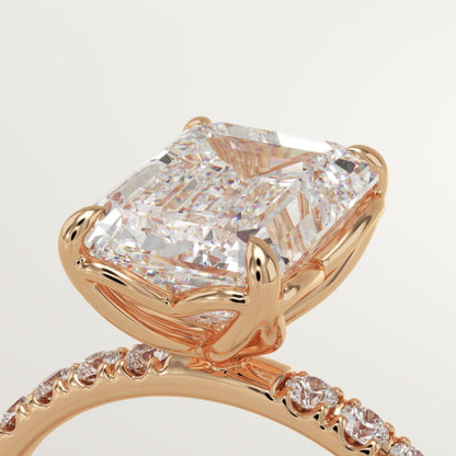 2 CT Emerald Cut Pave Moissanite Engagement Ring