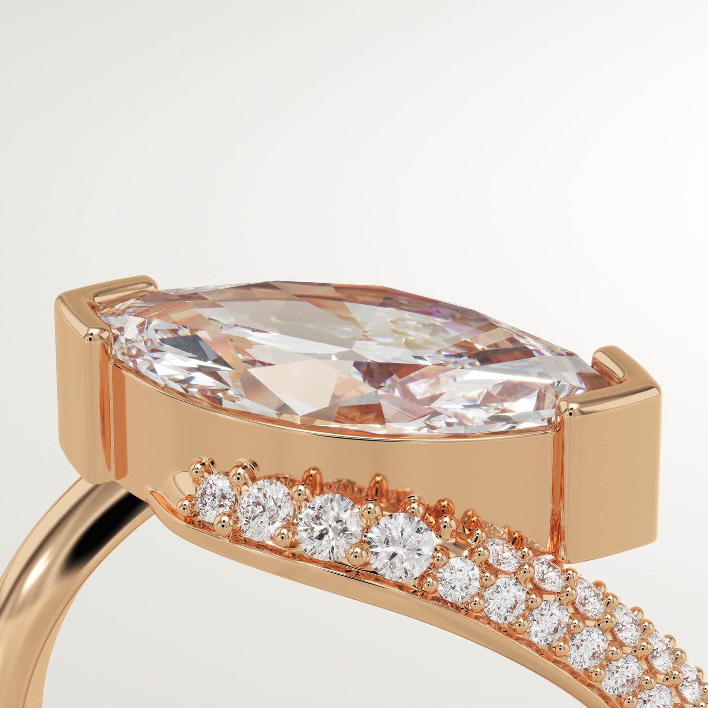 East West Marquise Cut Swirl Pave Lab-Grown Diamond Engagement Ring