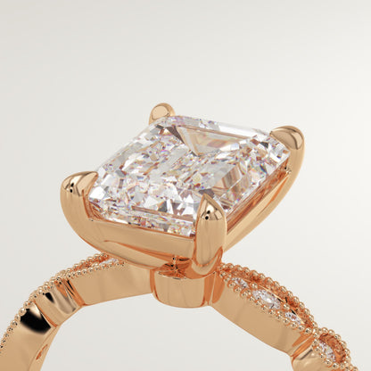 Emerald Cut Milgrain Pave Lab-Grown Diamond Engagement Ring