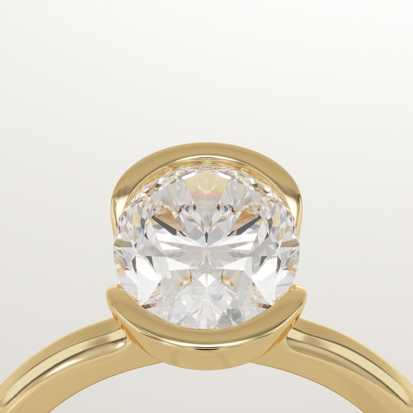 Oval Cut Half Bezel Lab-Grown Diamond Engagement Ring