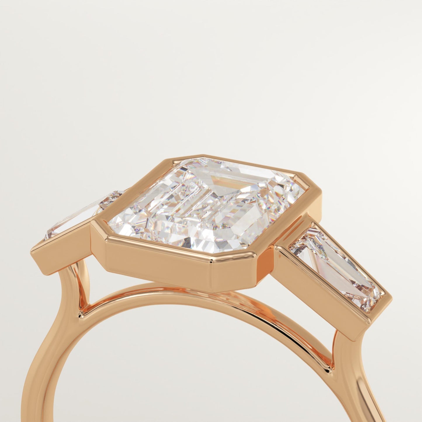 2 CT Emerald Cut Three Stone Bezel Moissanite Engagement Ring