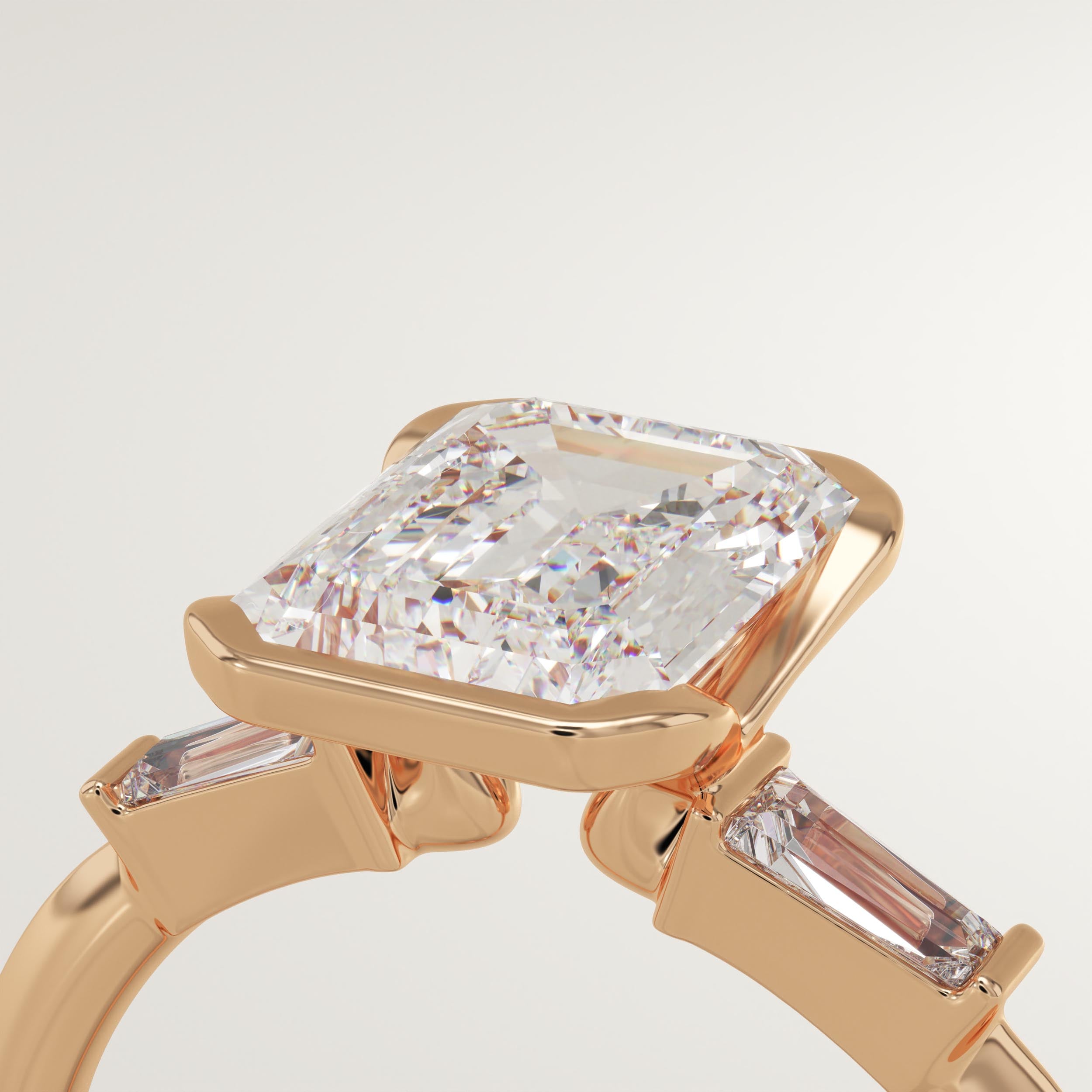 2.0 CT Emerald Cut Three Stone Half Bezel Lab-Grown Diamond Engagement Ring