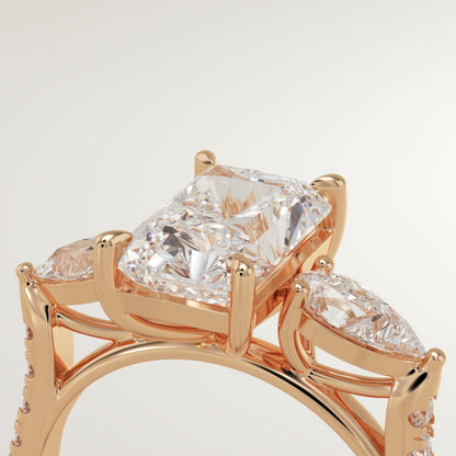 Radiant Cut Three Stone & Pave Lab-Grown Diamond Engagement Ring