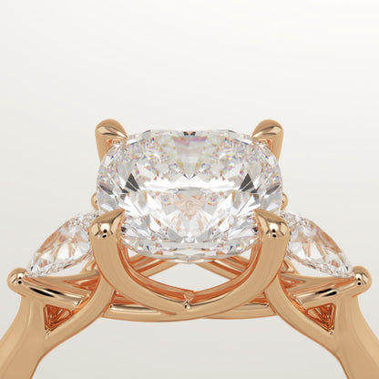 Cushion Cut Three Stone Lab-Grown Diamond Engagement Ring