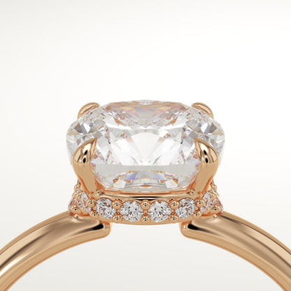 1.75 CT Cushion Cut Hidden Halo Moissanite Engagement Ring