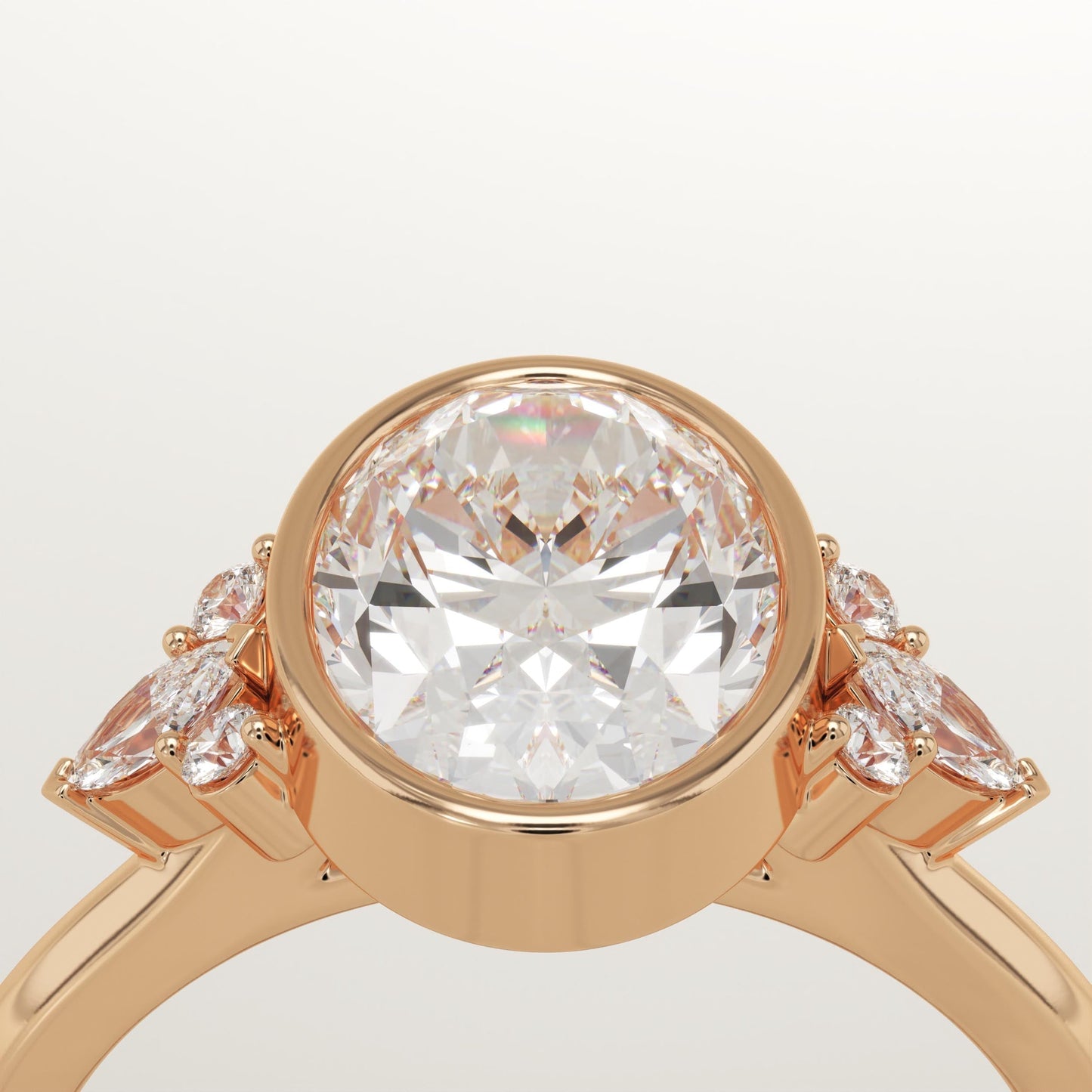 Oval Cut Bezel & Cluster Lab-Grown Diamond Engagement Ring