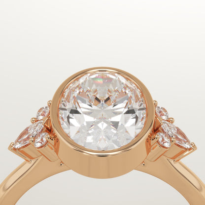 Oval Cut Bezel & Cluster Lab-Grown Diamond Engagement Ring
