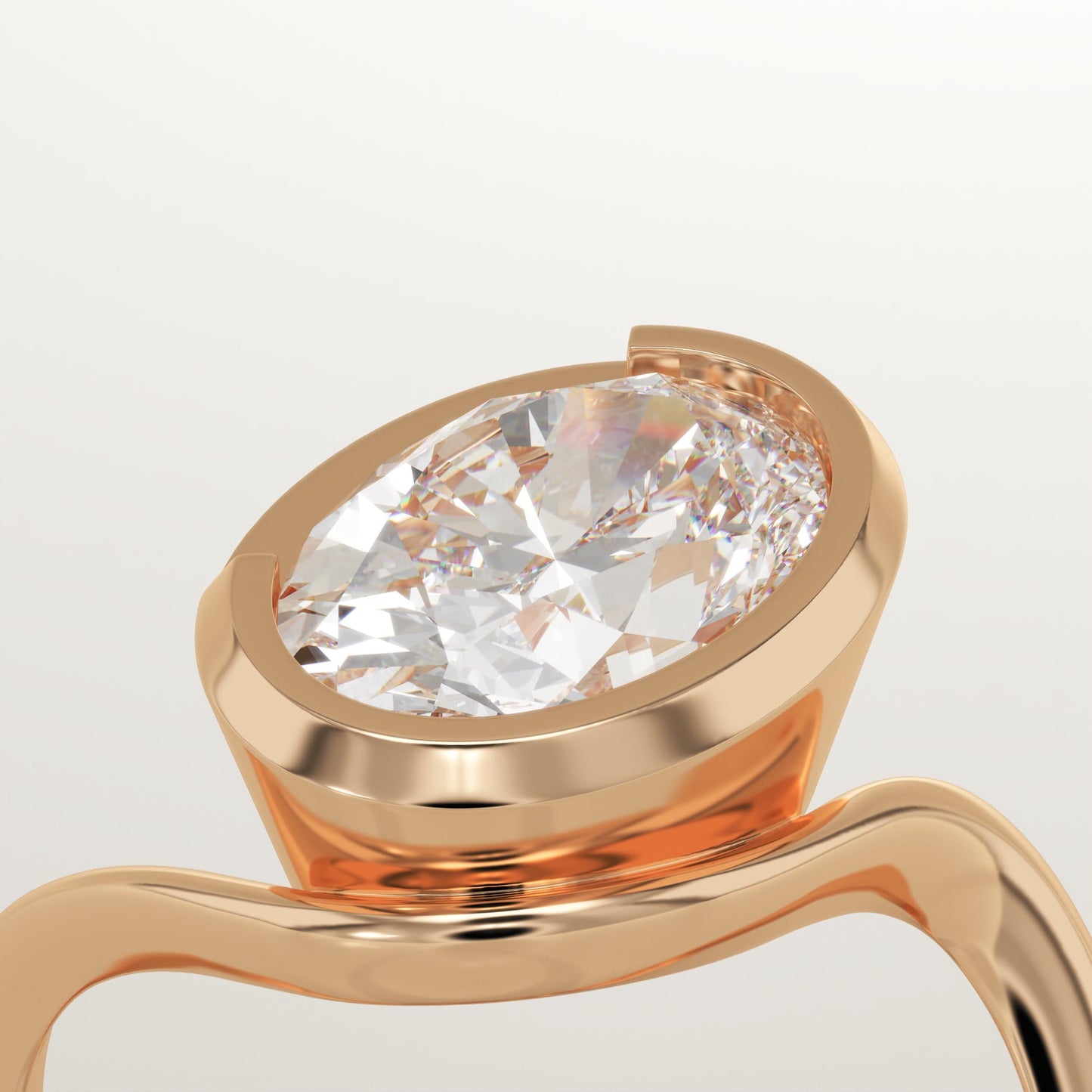 Oval Cut Half Bezel Waved Lab-Grown Diamond Engagement Ring