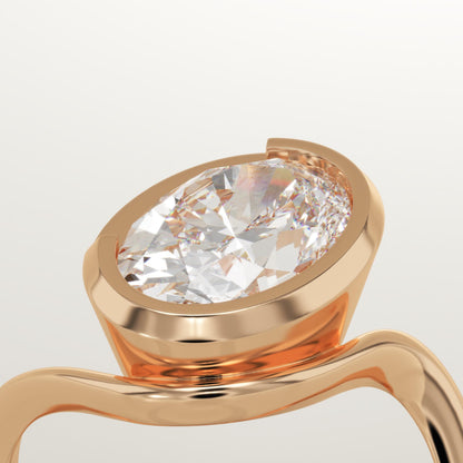Oval Cut Half Bezel Waved Lab-Grown Diamond Engagement Ring