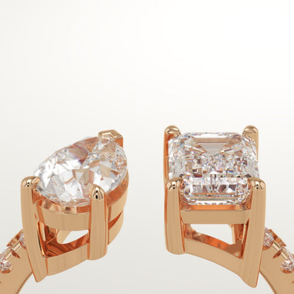 1.75 TCW Pear & Emerald Cut Toi Et Moi Pave Lab-Grown Diamond Engagement Ring