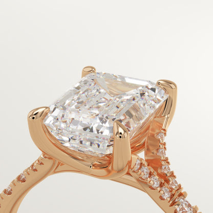 Emerald Cut Pave Split Shank Lab-Grown Diamond Engagement Ring