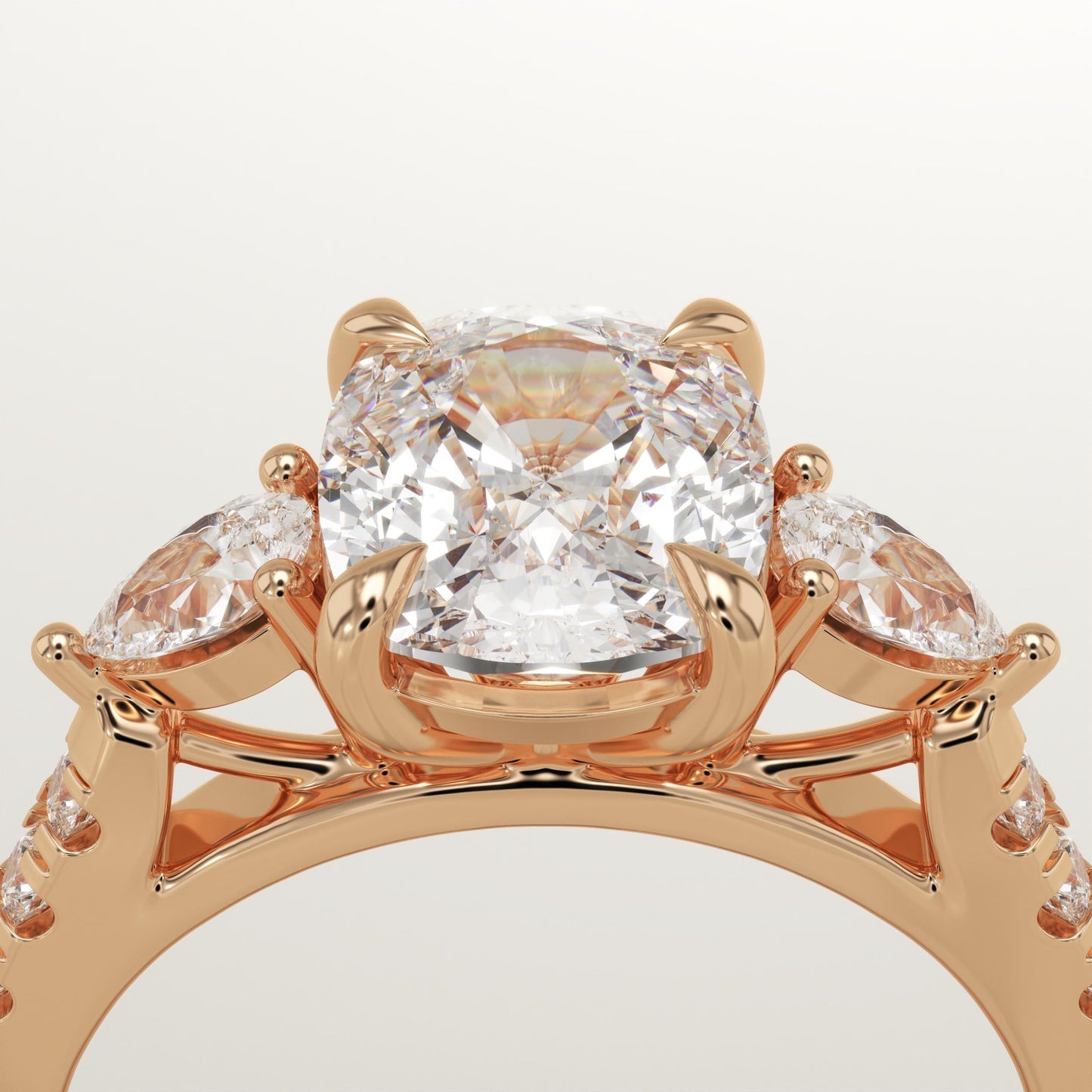 Elongated Cushion Cut Three Stone & Pave Lab-Grown Diamond Engagement Ring