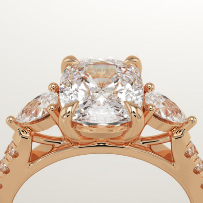 Elongated Cushion Cut Three Stone & Pave Lab-Grown Diamond Engagement Ring
