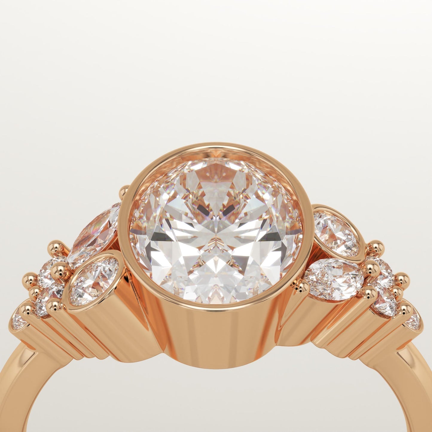 Oval Cut Bezel & Cluster Lab-Grown Diamond Engagement Ring