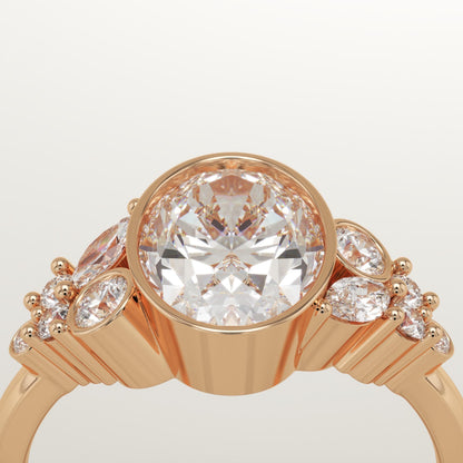 Oval Cut Bezel & Cluster Lab-Grown Diamond Engagement Ring