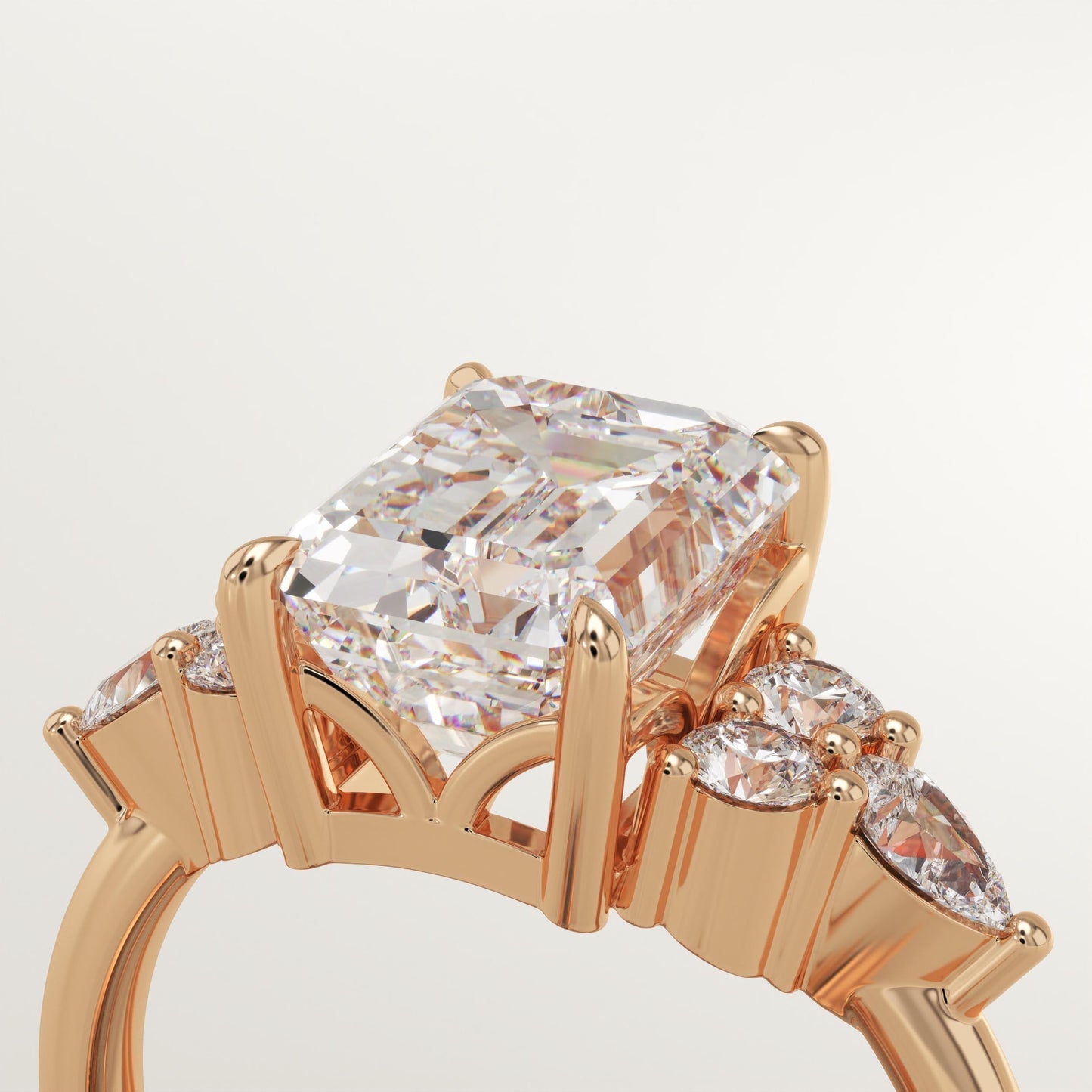 Emerald Cut Cluster Lab-Grown Diamond Engagement Ring
