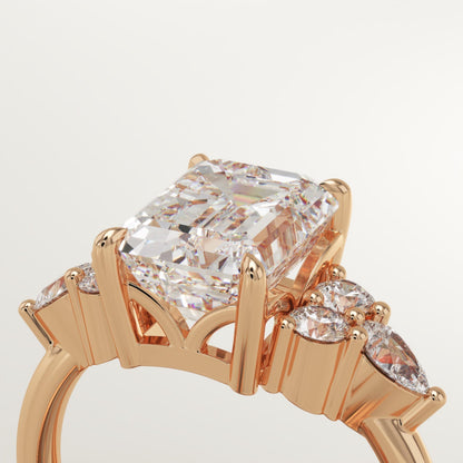 Emerald Cut Cluster Lab-Grown Diamond Engagement Ring