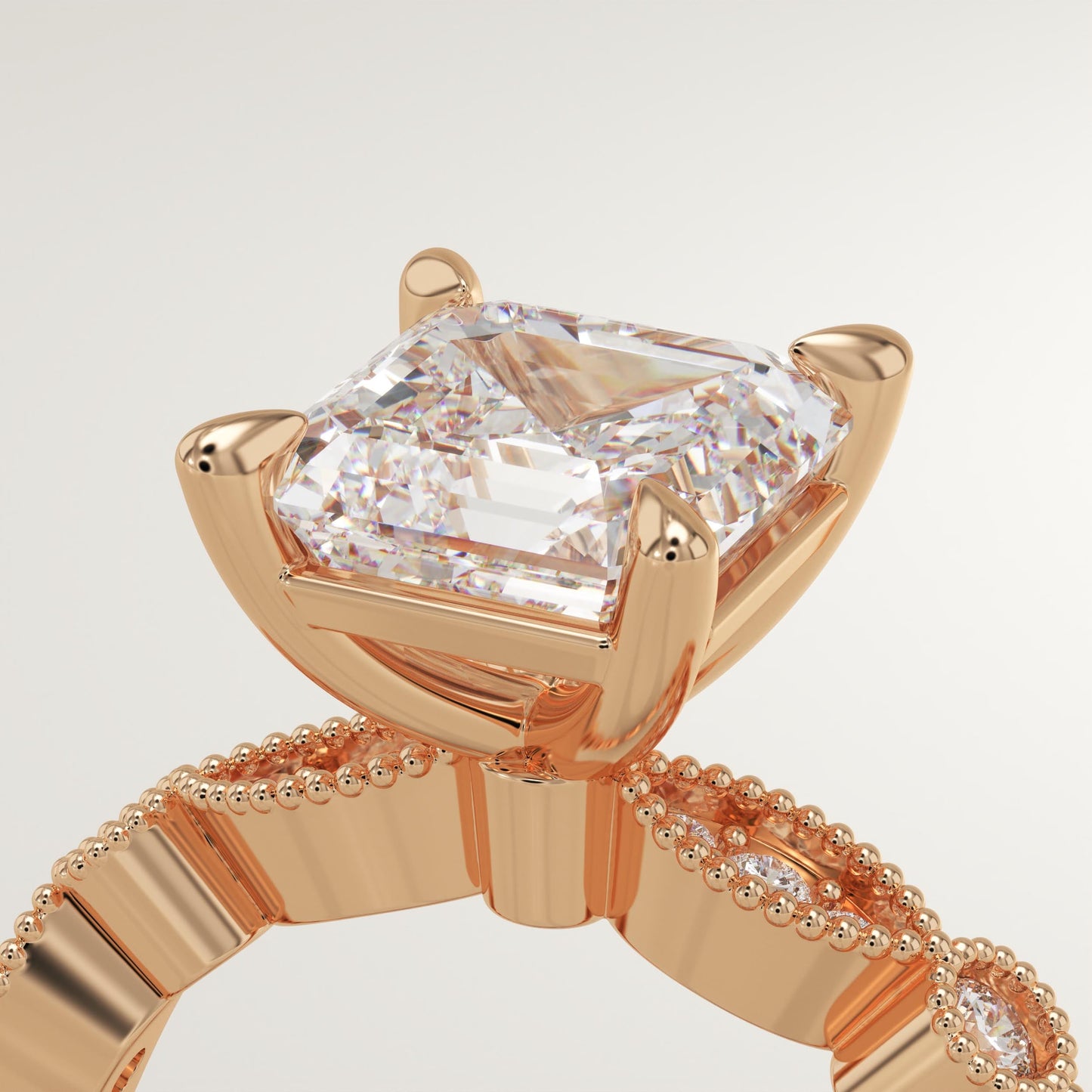 Asscher Cut Milgrain Pave Lab-Grown Diamond Engagement Ring